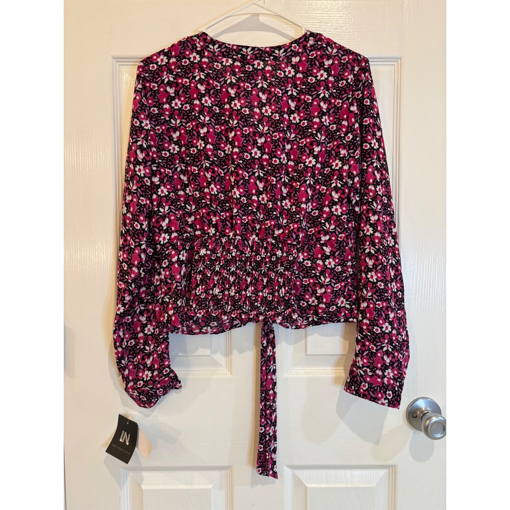 IN San Francisco Floral Print Tie Front‎ Long Sleeve Blouse Top